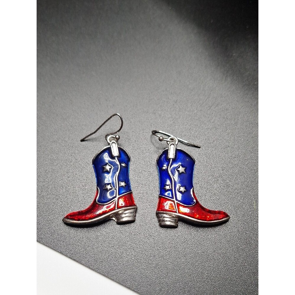 Patriotic western Cowboy Boot Dangle Earrings